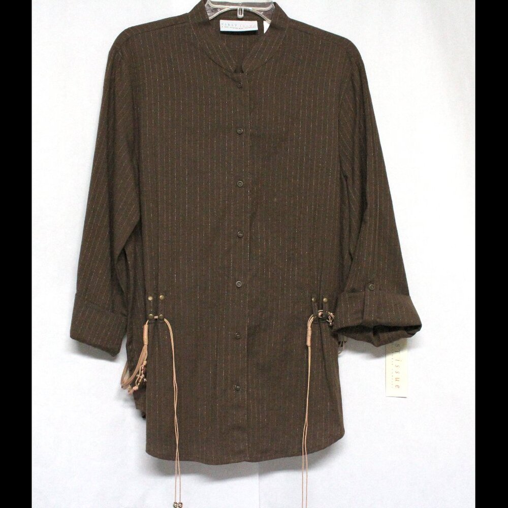 Women's First Issue XL Roll Up Tab Long Sleeve Top With Belt - New - Never Worn